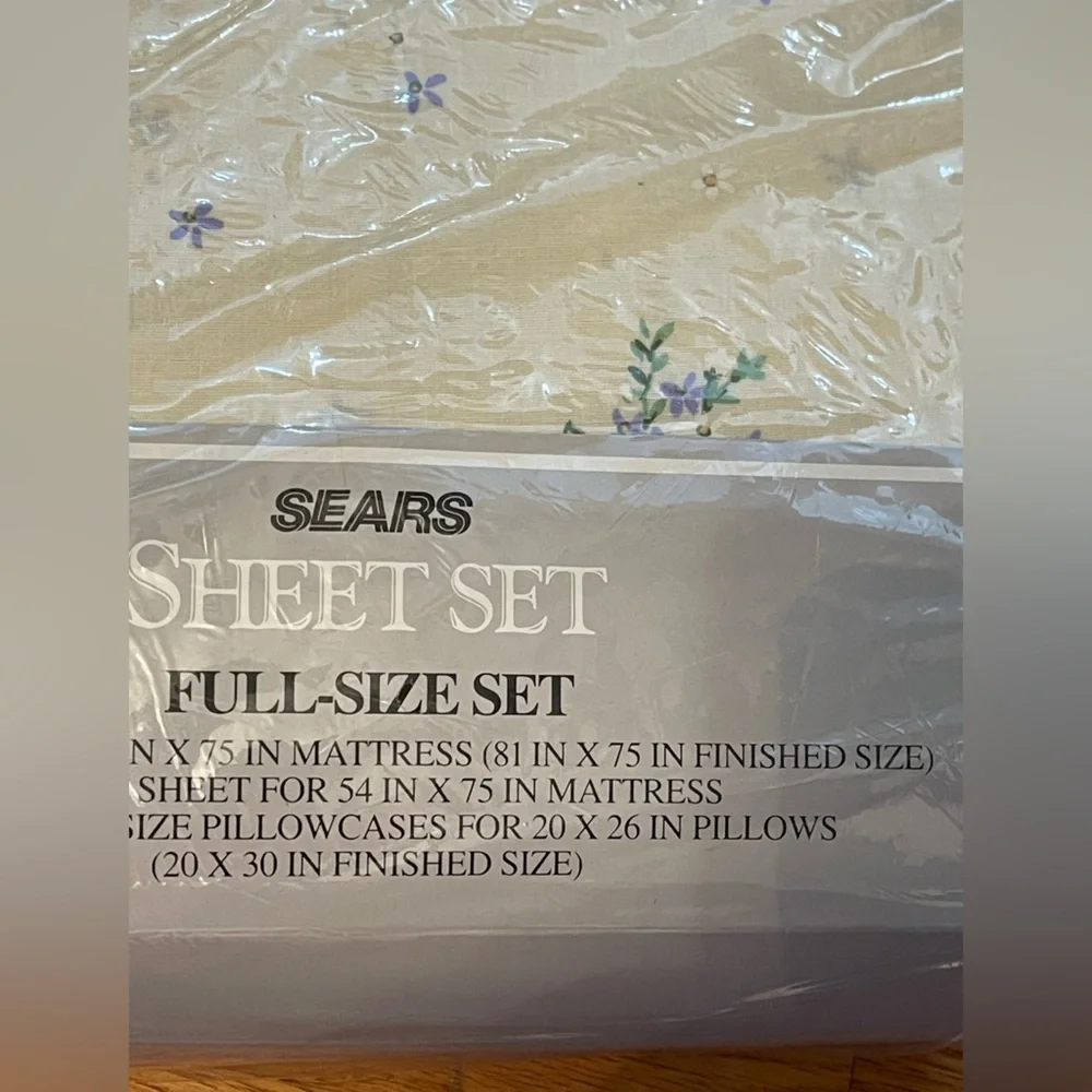 🆕Sears Full-Size Sheet Set beige with Purple Floral cottage core 1980s double‎